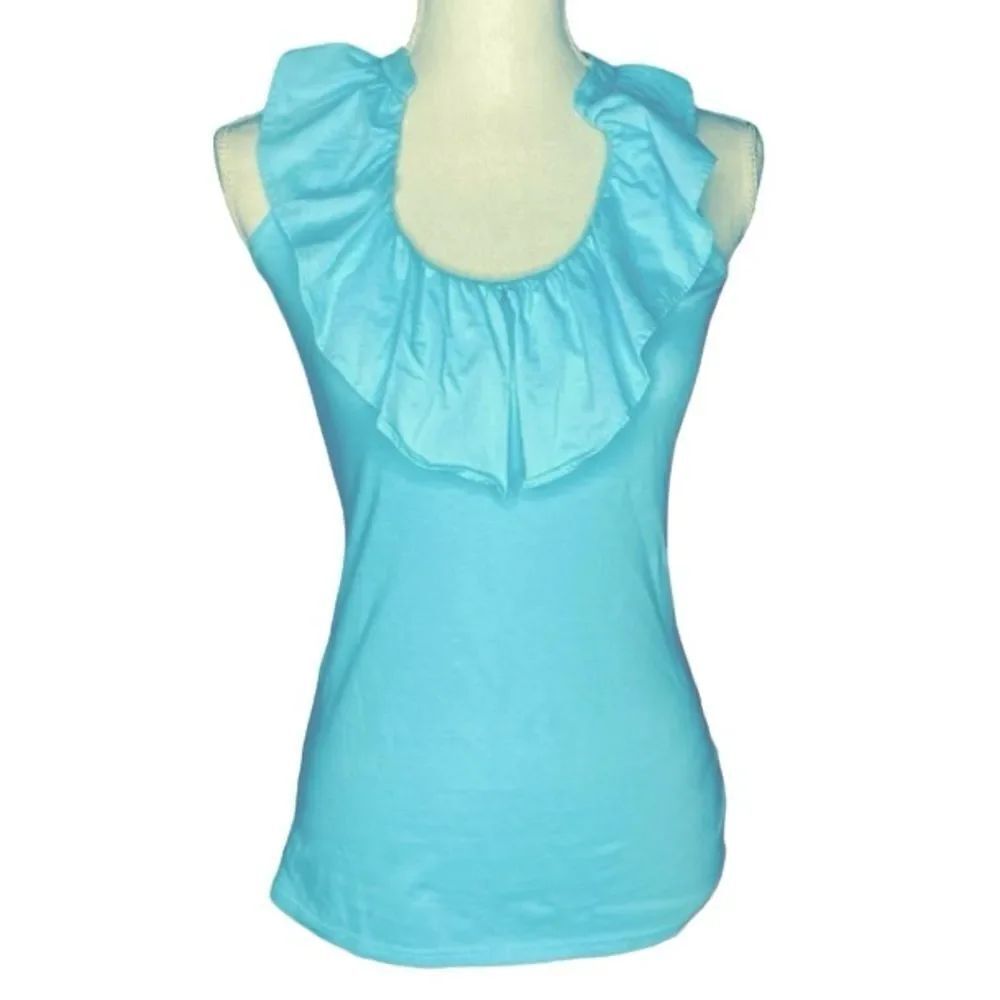 Lilly Pulitzer Cleo Sz XS Turquoise Ruffle Racerback Beach Pima Cotton Tank Top